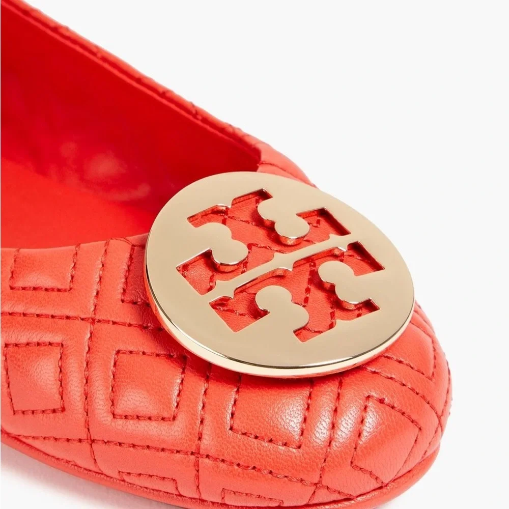 TORY BURCH Coral Minnie embellished quilted leather ballet flats